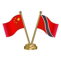 China and Trinidad and Tobago table flag. vector