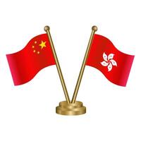 China and Hong Kong table flag. vector