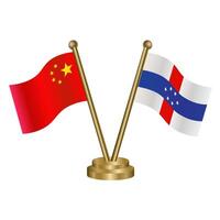 China and Netherlands Antilles table flag. vector