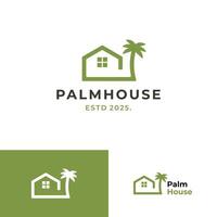 Simple Palm house logo design with line style vector