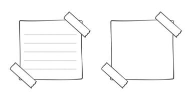 Blank memo paper sheet frame template, sticky note, reminder, to do list, sticky tape. Bullet journal elements in line art doodle style. vector