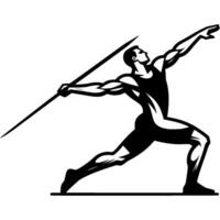 Sport emblem of sport spear thrower swings holding a javelin in his hand in monochrome. Engraving minimalistic image in black ink drawing on white background vector