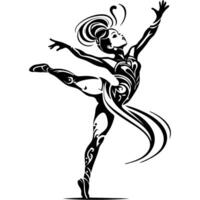 Tattoo emblem of elegant girl in a black and white costume is sensuality dancing in monochrome. Engraving minimalistic image in black ink drawing on white background vector