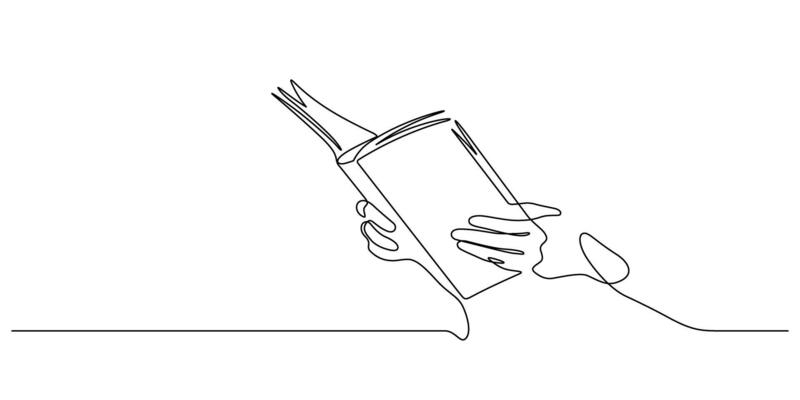 hand holding book handdrawn sketch line art