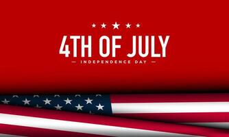 4th of July Independence Day background design with waving flag illustration on red background. vector