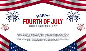 4th of July Independence Day background design with fireworks and waving flag illustration on white background. vector