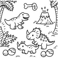 Playful Dinosaur Illustration with Volcano and Trees vector