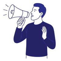 Man shouting into a megaphone. Concept for announcement, advertising, and promotion. vector