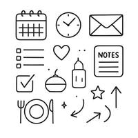 Hand-Drawn Icon Set with Calendar and Clock vector