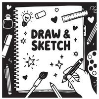 Sketchbook with Drawing Tools and Doodles vector