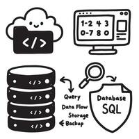 Cute Hand-Drawn Cloud Computing and Database Illustration vector