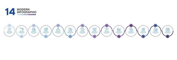 Template infographic 14 process. vector