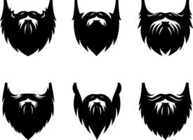 This graphic features six black silhouette illustrations of different beard styles on a white background. vector