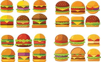 A collection of different types of hamburgers vector