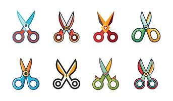 A set of different colored scissors on a white background vector