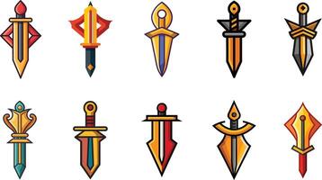 A set of different colored swords and spears vector