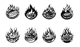 Six different types of food in flames vector