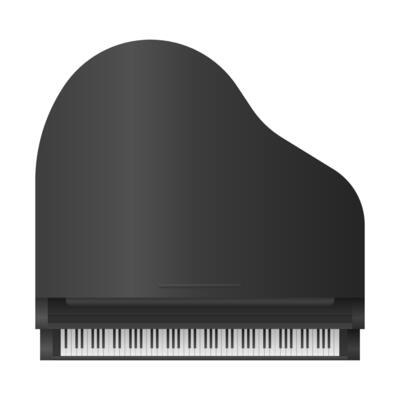 Elegant Black Grand Piano Top View. Piano Icon on White Background. Classical Musical Instrument.