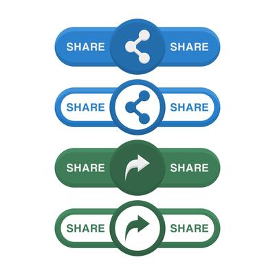 Social Media Share Buttons Icons Collection. Share Arrow Button on White Background.