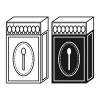 Open Matchbox Full of Wooden Matchsticks Flat Black and Outline Style. Matchbox Icon on White Background. vector