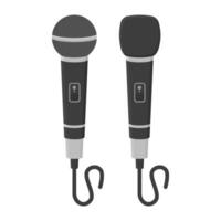Black Wired Microphone on White Background. Suitable for Karaoke, Singing and Speech. Microphone Icon. vector