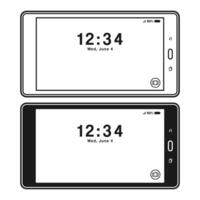 Simple Tablet with Interface Display Flat Black and Outline Style. Tablet with Clock, Date and Camera Display. vector