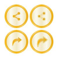 Gold Share Button Collection. Social Media Icons Share Buttons. vector