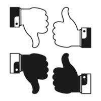 Yes and No Hand Gestures Flat Black and Outline Style. Thumbs Up and Down Elements. Like and Dislike Gestures. vector