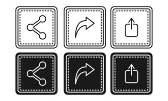 Share Button Collection Flat Black and Outline Style. Share Button Social Media Icons. vector
