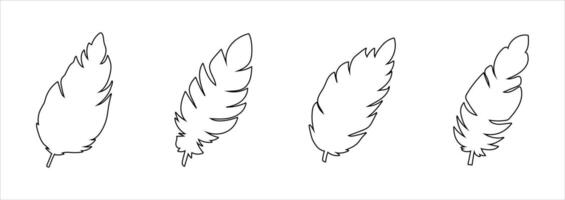 Outline Sketch of Feathers Isolated on White Background. Concept of Nature Art, Minimalist Design, Elegant Plumage, Graphic Elements for Decor, Icons, Wildlife Illustration, Bird Feathers vector