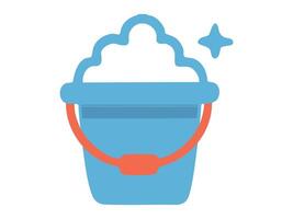Blue and orange cleaning bucket with suds and sparkle icon, isolated on white background. concept of home chore, sanitation, hygiene, icon, design element vector