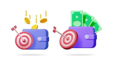 3d set collection with two financial goals. Concept of target marketing and saving money. Budget planning and investment strategy. vector