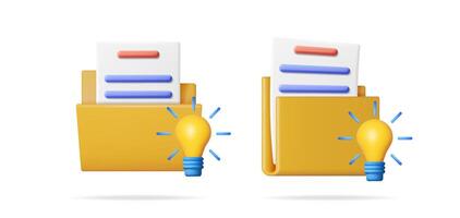 Document folder with light bulb. Organize files and manage data. Innovation and idea management for business planning. vector