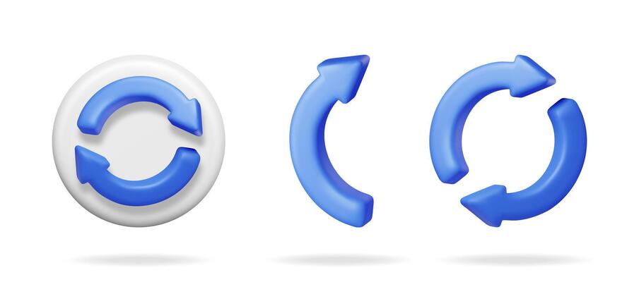 Blue 3d arrow icons set. Refresh, circulation, and cycle concept. Modern graphic design element illustration.