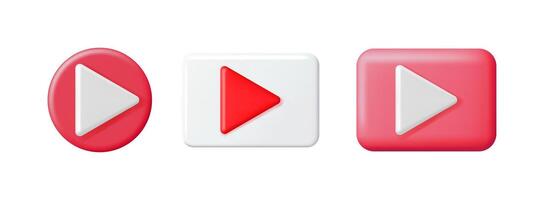 Various shiny 3d play button icons set isolated on white background. Different media player symbol illustration. vector