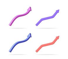 Four colorful wavy arrows pointing upward. 3d up arrows for business growth, financial success, and marketing concept. vector