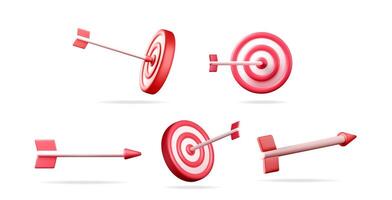 3d set collection with a target and arrow. Goal achievement and business success concept for marketing and strategy. vector