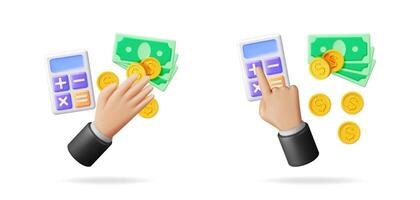 Man hand counting money with calculator. Financial planning concept for savings and budget management. Accounting and investment analysis. vector