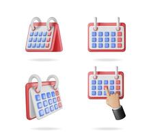 A calendar with various poses including a man's hand pointing at a date. Time management and appointment scheduling concept. Business deadline planning. vector