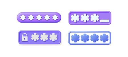 Password field input 3d set. User interface password blank form. Secure login, private account and online secure concept. vector