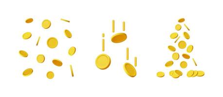 Falling gold coins set in three different poses with varying distribution for financial concepts. 3d illustration. vector