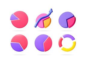 3d illustration set of colorful pie charts with one showing an increasing arrow for business data visualization. vector