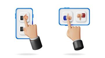 Hand pressing like and dislike button on mobile phone showing positive and negative feedback concept. User experience rating element. vector