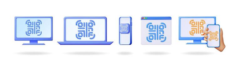Digital interface design on computer and smartphone. Various devices with stylized icon for responsive web design and tech concept. vector