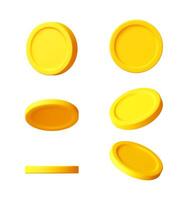 Set of gold blank coin in different angles for currency simulation. 3d illustration for financial asset design. vector
