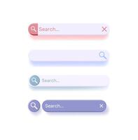 Set of 3d search input fields in different styles. Web search bar element for website interface ux design. vector