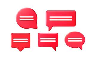 Set of red 3D speech bubble icons. Communication and text chat concept for social media, discussion, and message apps. vector