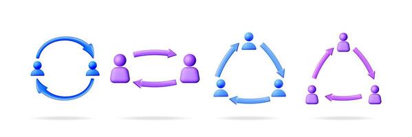 3d illustration set of people connection network abstract icon. Social communication and networking exchange interaction symbol. vector