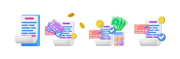 3d illustrations of financial accounting or bill management with payment methods and calculations for business. vector