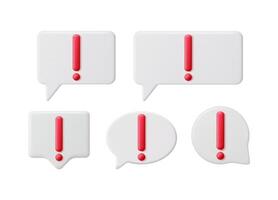 Several white speech bubbles with red exclamation mark icon inside. Set of message notification for alert attention error. Concept for digital communication warning. vector